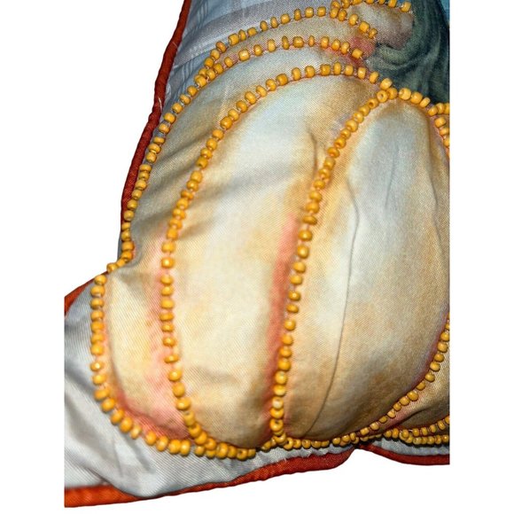 2 Throw Pillow Pumpkin Autumn Hill Thanksgiving Beaded Embroidered Fall Decor - Picture 4 of 10